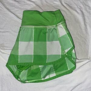 Lululemon Athletica Green/White Plaid Speed Shorts